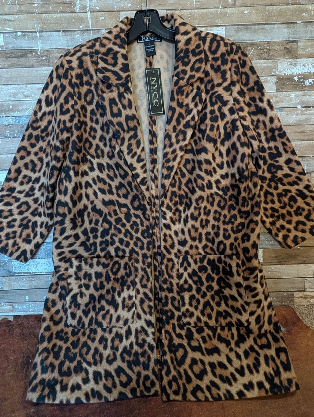 NWT New York Clothing Co NYCC Leopard Print Blazer Jacket With Pockets